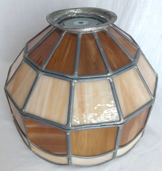 VTG Handcrafted Lampshade Tiffany Style Leaded Slag Glass Ivory Amber Dome Shape Replacement Shade Ceiling Lamp Pendant 10" Across