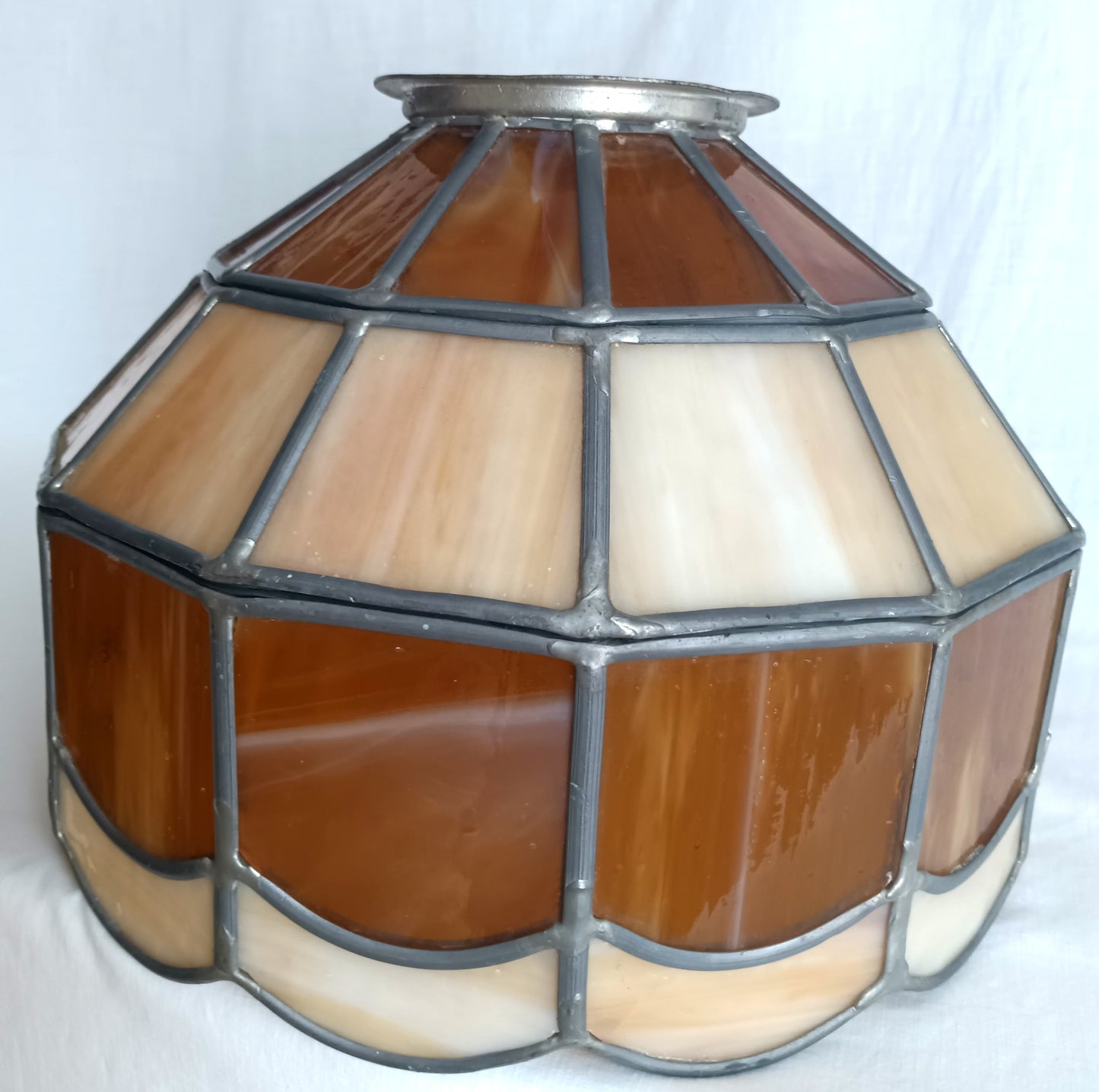 VTG Handcrafted Lampshade Tiffany Style Leaded Slag Glass Ivory Amber Dome Shape Replacement Shade Ceiling Lamp Pendant 10" Across