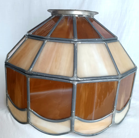VTG Handcrafted Lampshade Tiffany Style Leaded Slag Glass Ivory Amber Dome Shape Replacement Shade Ceiling Lamp Pendant 10" Across
