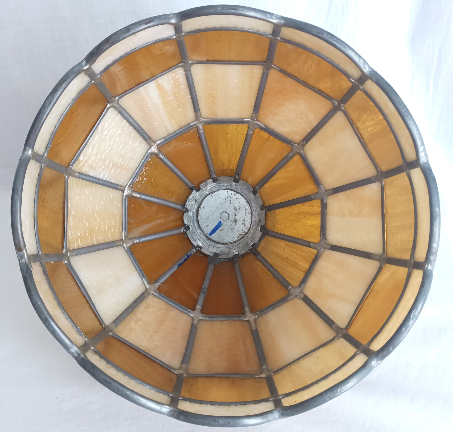 VTG Handcrafted Lampshade Tiffany Style Leaded Slag Glass Ivory Amber Dome Shape Replacement Shade Ceiling Lamp Pendant 10" Across