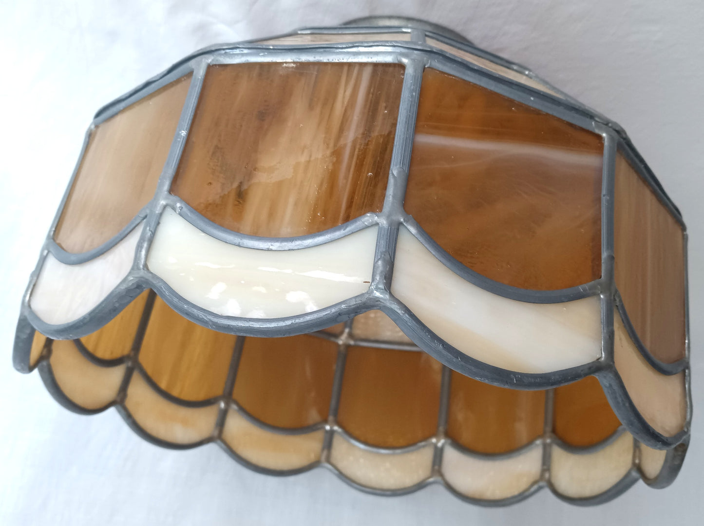 VTG Handcrafted Lampshade Tiffany Style Leaded Slag Glass Ivory Amber Dome Shape Replacement Shade Ceiling Lamp Pendant 10" Across