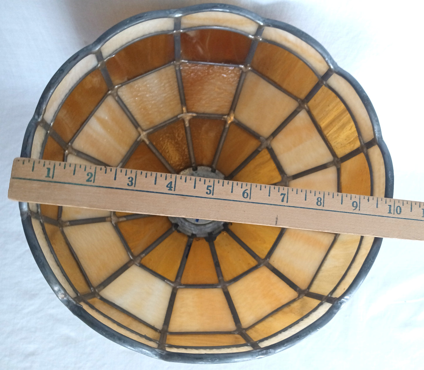 VTG Handcrafted Lampshade Tiffany Style Leaded Slag Glass Ivory Amber Dome Shape Replacement Shade Ceiling Lamp Pendant 10" Across
