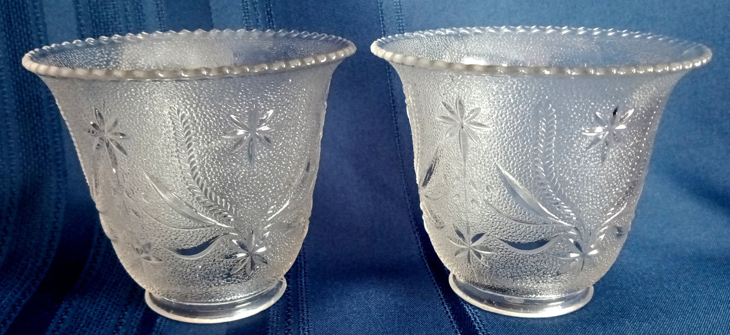 Vintage Replacement Lampshade Textured Pressed Glass Clear Flower Design Light Shade Sconce Light Cover Scalloped Top Bell Shape 2.25 Fitter