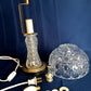 Vintage 24% Lead Crystal Glass Small Lamp w/Shade Geometric Design in Cord Switch Brass Finial Accent Table Lamp 12” H