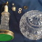 Vintage 24% Lead Crystal Glass Small Lamp w/Shade Geometric Design in Cord Switch Brass Finial Accent Table Lamp 12” H
