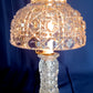 Vintage 24% Lead Crystal Glass Small Lamp w/Shade Geometric Design in Cord Switch Brass Finial Accent Table Lamp 12” H