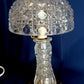 Vintage 24% Lead Crystal Glass Small Lamp w/Shade Geometric Design in Cord Switch Brass Finial Accent Table Lamp 12” H