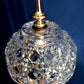 Vintage 24% Lead Crystal Glass Small Lamp w/Shade Geometric Design in Cord Switch Brass Finial Accent Table Lamp 12” H