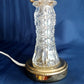Vintage 24% Lead Crystal Glass Small Lamp w/Shade Geometric Design in Cord Switch Brass Finial Accent Table Lamp 12” H