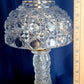 Vintage 24% Lead Crystal Glass Small Lamp w/Shade Geometric Design in Cord Switch Brass Finial Accent Table Lamp 12” H