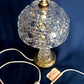 Vintage 24% Lead Crystal Glass Small Lamp w/Shade Geometric Design in Cord Switch Brass Finial Accent Table Lamp 12” H