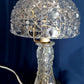 Vintage 24% Lead Crystal Glass Small Lamp w/Shade Geometric Design in Cord Switch Brass Finial Accent Table Lamp 12” H
