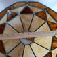 Vintage Large Swag Pendant Large Heavy Replacement Lampshade Tiffany Style Amber Brown Ivory Stained Glass Slag Leaded Framed 15.5” D