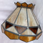 Vintage Large Swag Pendant Large Heavy Replacement Lampshade Tiffany Style Amber Brown Ivory Stained Glass Slag Leaded Framed 15.5” D