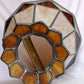 Vintage Large Swag Pendant Large Heavy Replacement Lampshade Tiffany Style Amber Brown Ivory Stained Glass Slag Leaded Framed 15.5” D