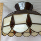 Vintage Handcrafted Tiffany Style Replacement Lampshade Swag Pendant Amber Ivory-Stained Glass Slag Brass Framed Art Glass 12” D-Mexico