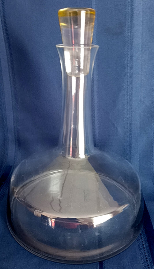 Vintage 1960s Glass Large Ships Decanter Wide Base Darington Style w/ Solid Glass Pale Amber Stopper Wine Beverage Bottle Barware