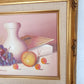 Vintage Still Life Oil Painting on Canvas w/Fruits White Vase Book Signed by Artist Ornate Golden Wooden Frame Wall Art - Mint Condition