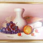 Vintage Still Life Oil Painting on Canvas w/Fruits White Vase Book Signed by Artist Ornate Golden Wooden Frame Wall Art - Mint Condition