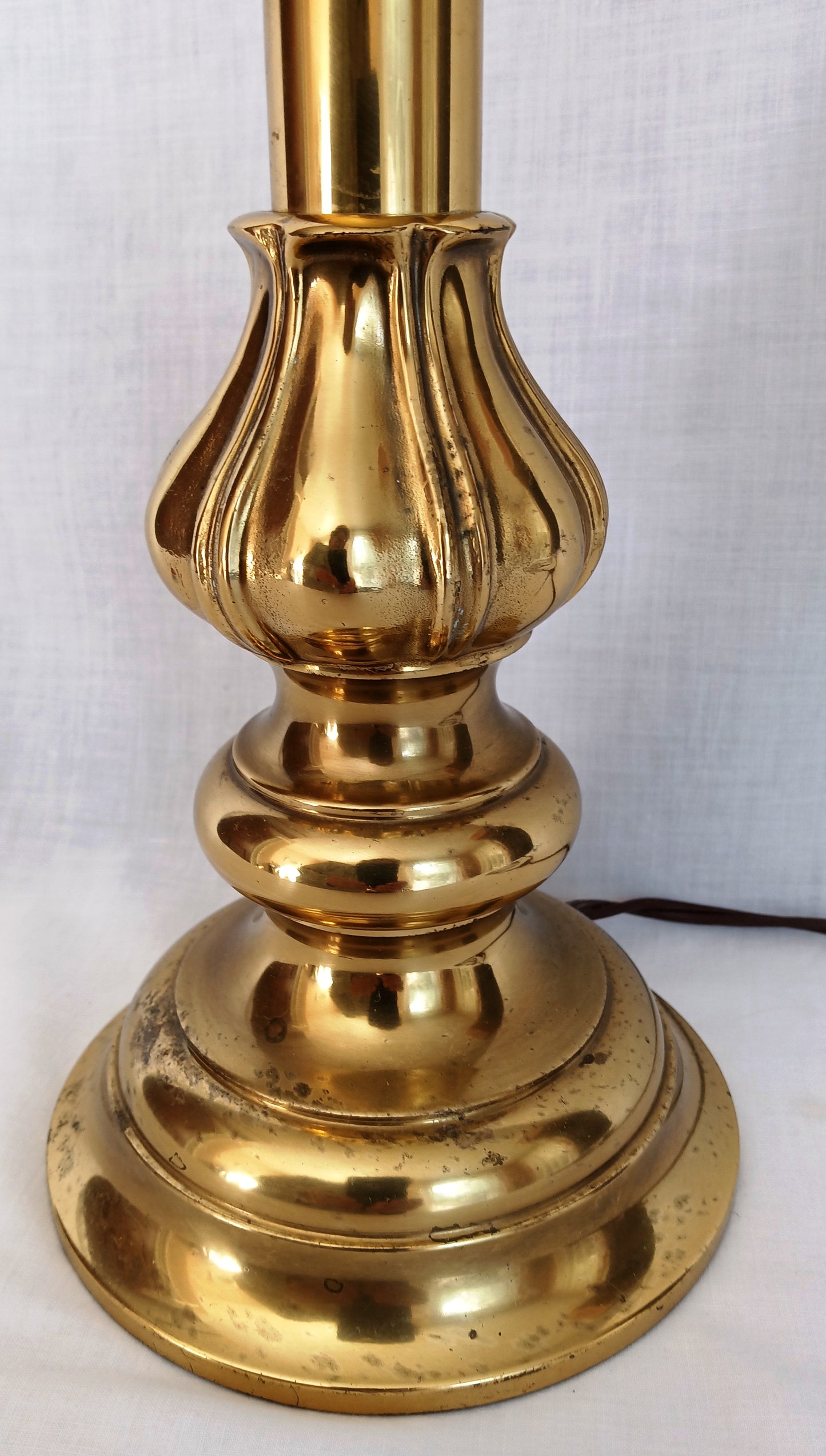 Vintage Solid Brass Stiffel Table Desk Lamp Tulip Design Model 5553 Hollywood Regency 3 Way Switch Harp and Finial - Made in USA