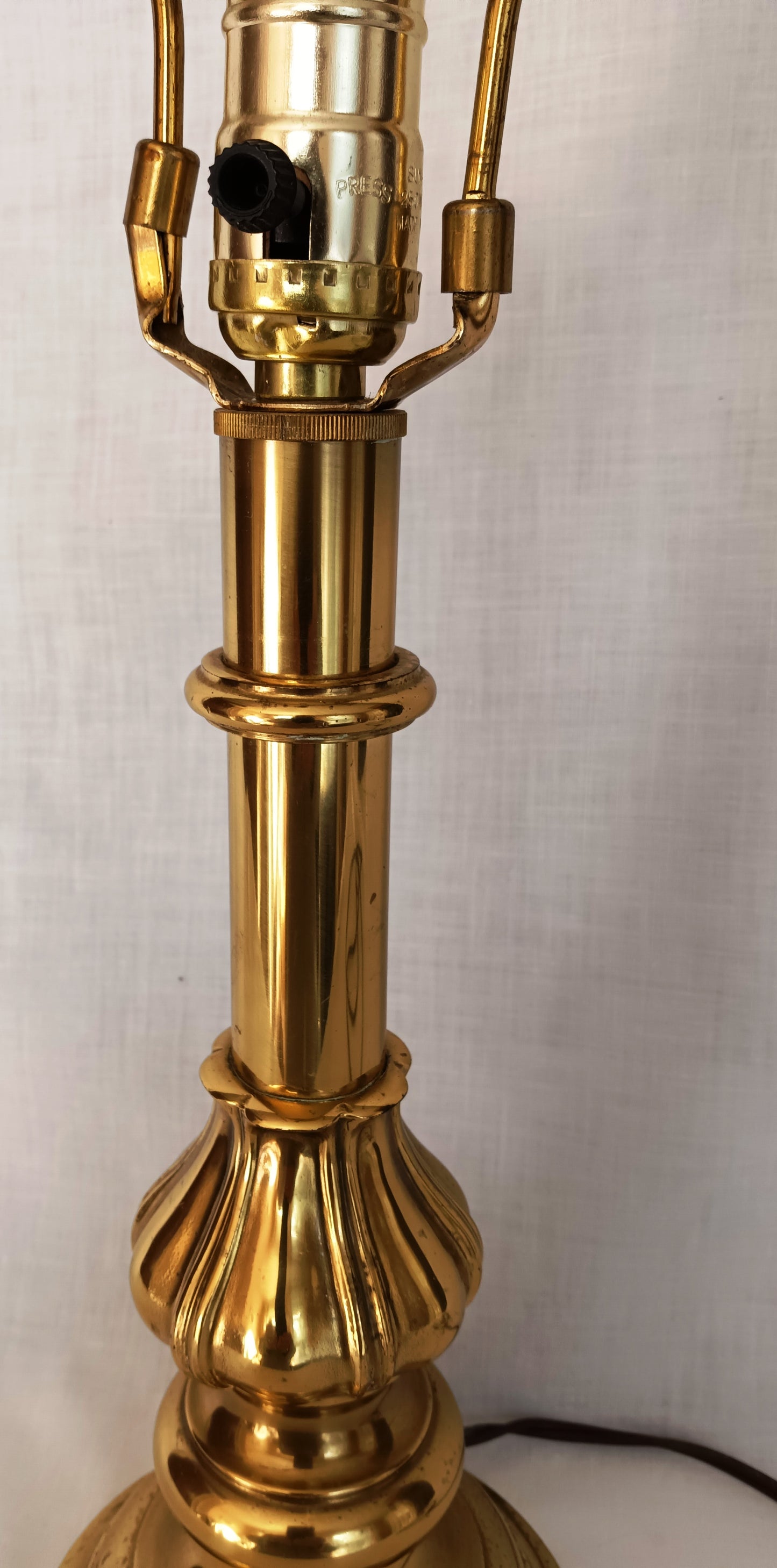 Vintage Solid Brass Stiffel Table Desk Lamp Tulip Design Model 5553 Hollywood Regency 3 Way Switch Harp and Finial - Made in USA