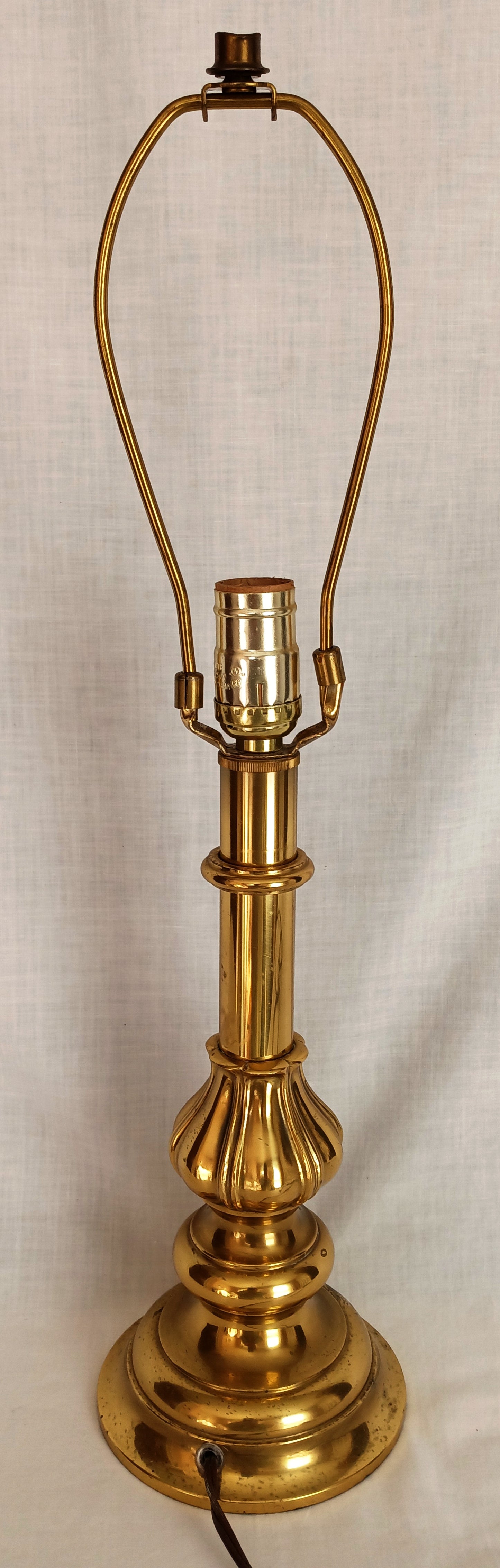 Vintage Solid Brass Stiffel Table Desk Lamp Tulip Design Model 5553 Hollywood Regency 3 Way Switch Harp and Finial - Made in USA