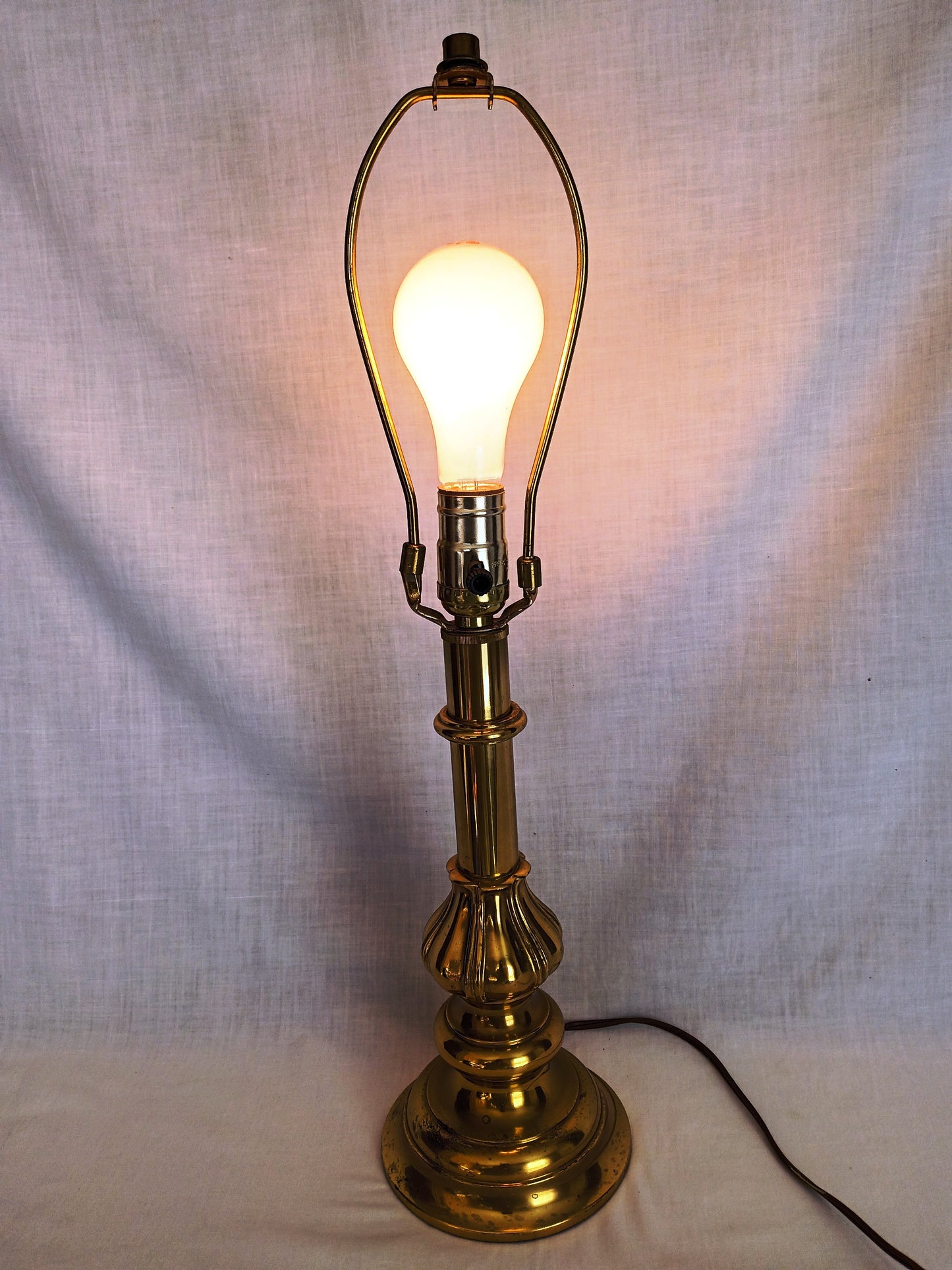 Vintage Solid Brass Stiffel Table Desk Lamp Tulip Design Model 5553 Hollywood Regency 3 Way Switch Harp and Finial - Made in USA