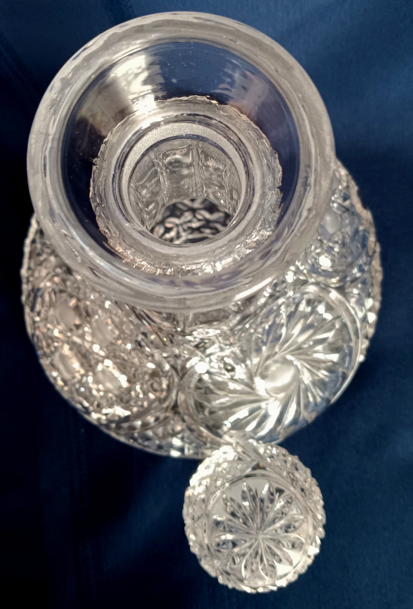 Vintage Crystal Glass Ships Captain Decanter w/Solid Stopper Paneled Neck Whiskey Scotch Wine Bottle Geometric Design Nautical Barware