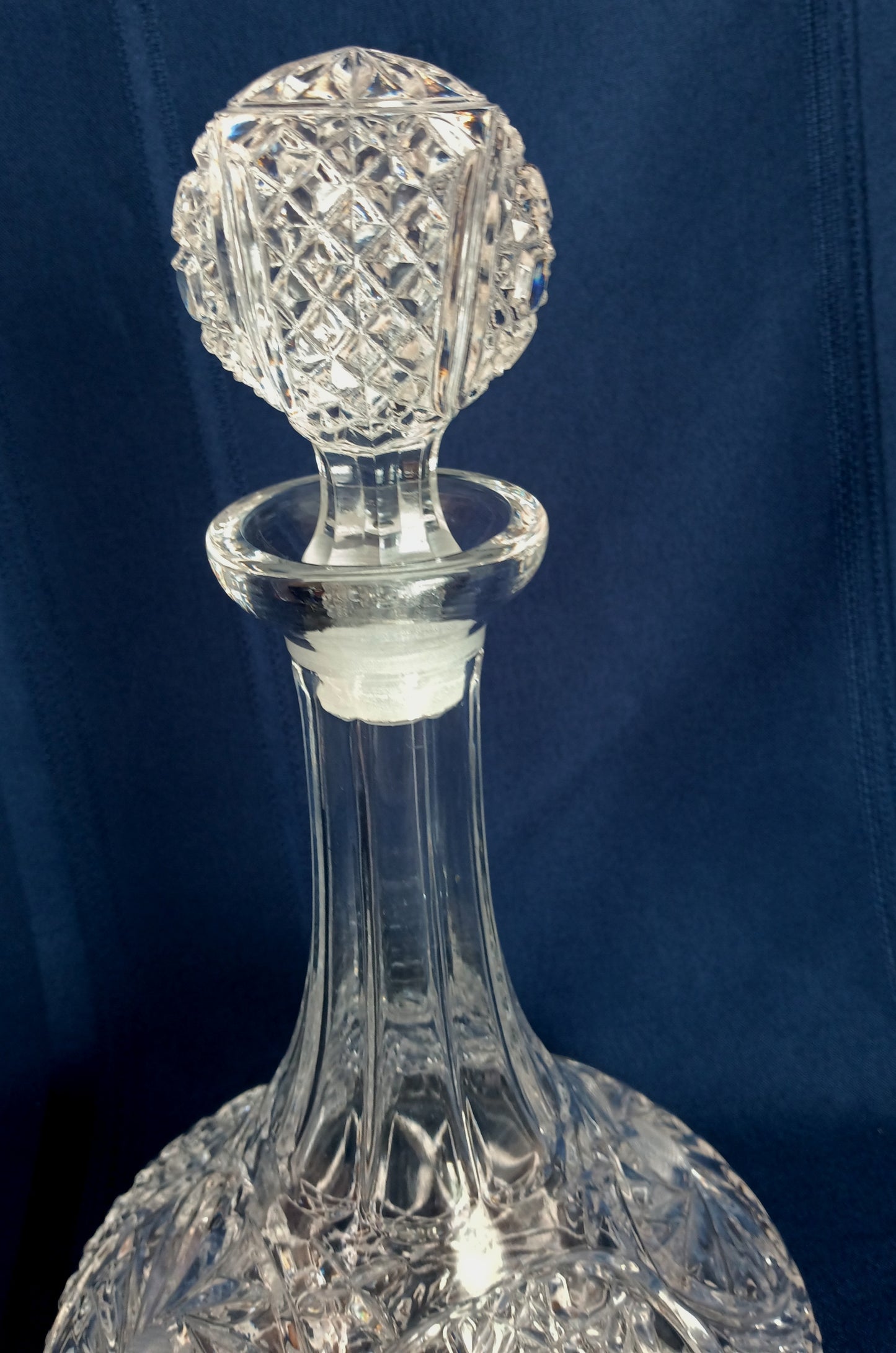 Vintage Crystal Glass Ships Captain Decanter w/Solid Stopper Paneled Neck Whiskey Scotch Wine Bottle Geometric Design Nautical Barware