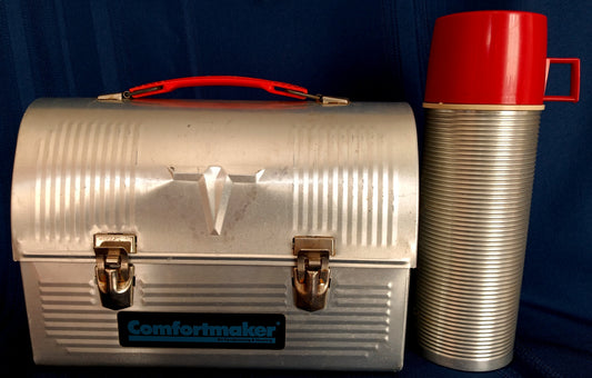 Vintage Thermos Brand Dome Top Lunchbox Metal Aluminum Miners Work Pail w/Matching Thermos Retro Kitchen Metalware-Made in USA
