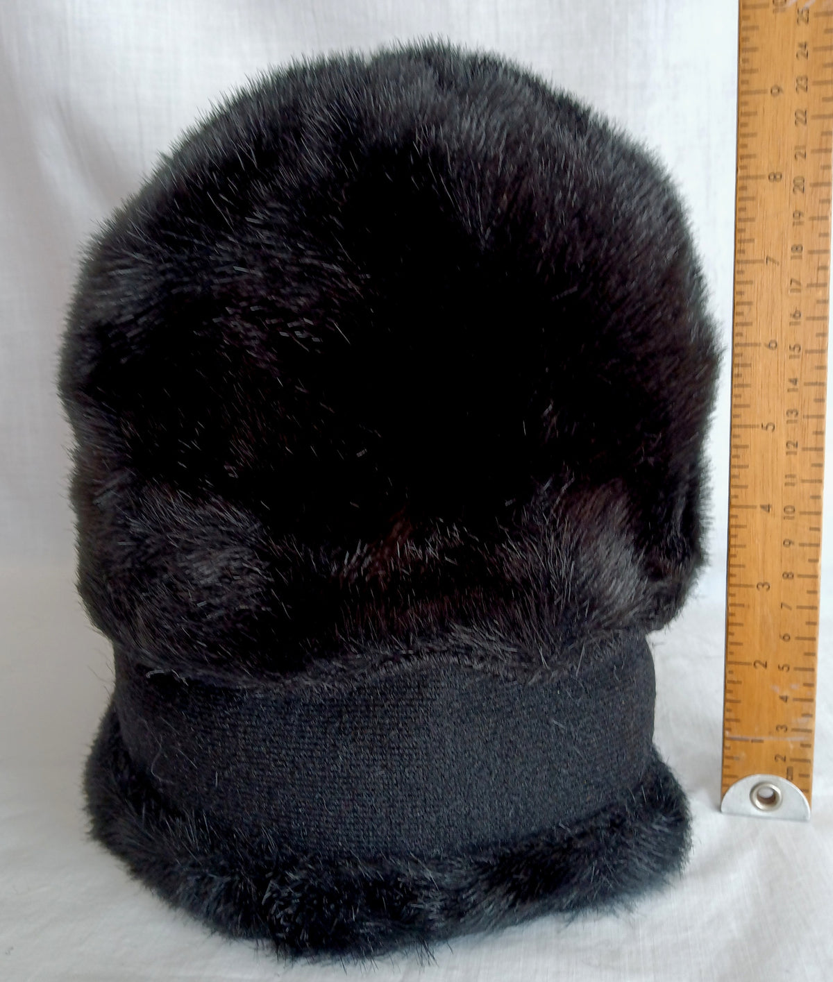 Vintage Faux Fur Black Bucket Hat w/ Lining Fall Winter Women Head Accessory Hat 21-1/2 inches Circumference-NOS