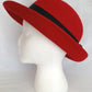 Vintage Ladies Doeskin Felt Red Hat 100% Wool Black Grosgrain Bow Ribbon Unlined Cotton Sweatband Small Size Hat - Made in USA