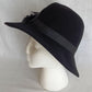 Vintage Doeskin Felt Black Hat 100% Wool Black Grosgrain Bow Feathers Ribbon Unlined Cotton Sweatband Ladies Small Size Hat - Made in USA