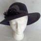 Vintage Doeskin Felt Black Hat 100% Wool Black Grosgrain Bow Feathers Ribbon Unlined Cotton Sweatband Ladies Small Size Hat - Made in USA