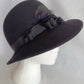 Vintage Doeskin Felt Black Hat 100% Wool Black Grosgrain Bow Feathers Ribbon Unlined Cotton Sweatband Ladies Small Size Hat - Made in USA