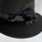 Vintage Doeskin Felt Black Hat 100% Wool Black Grosgrain Bow Feathers Ribbon Unlined Cotton Sweatband Ladies Small Size Hat - Made in USA