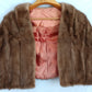 Vintage Honey Brown Real Mink Fur Cape Stole Open Front Shawl Collar Pockets Women Outerwear Wrap Wedding Bridal Bolero Size S