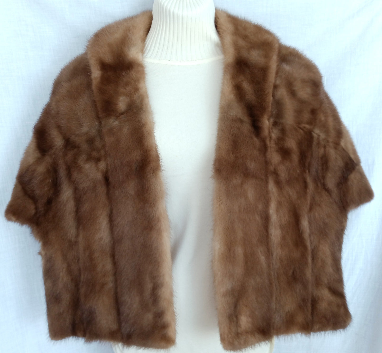 Vintage Honey Brown Real Mink Fur Cape Stole Open Front Shawl Collar Pockets Women Outerwear Wrap Wedding Bridal Bolero Size S
