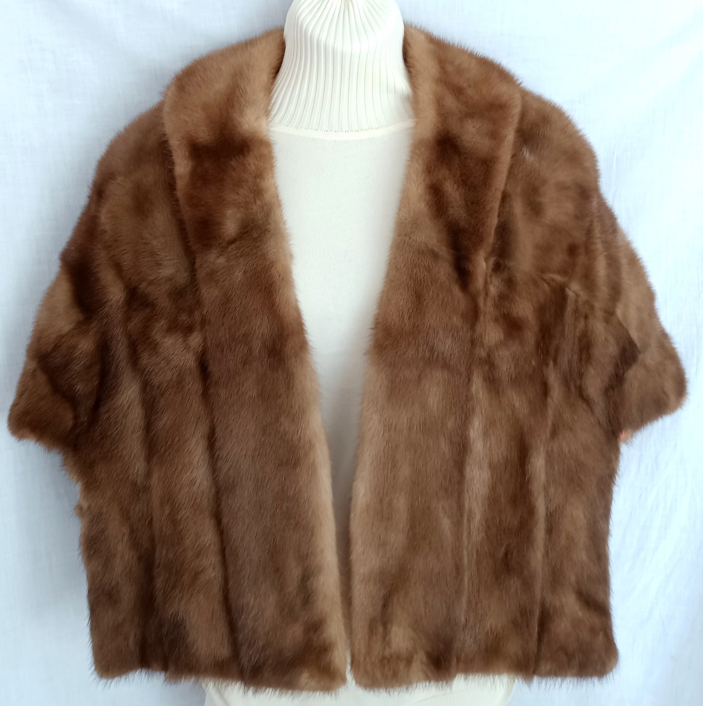 Vintage Honey Brown Real Mink Fur Cape Stole Open Front Shawl Collar Pockets Women Outerwear Wrap Wedding Bridal Bolero Size S