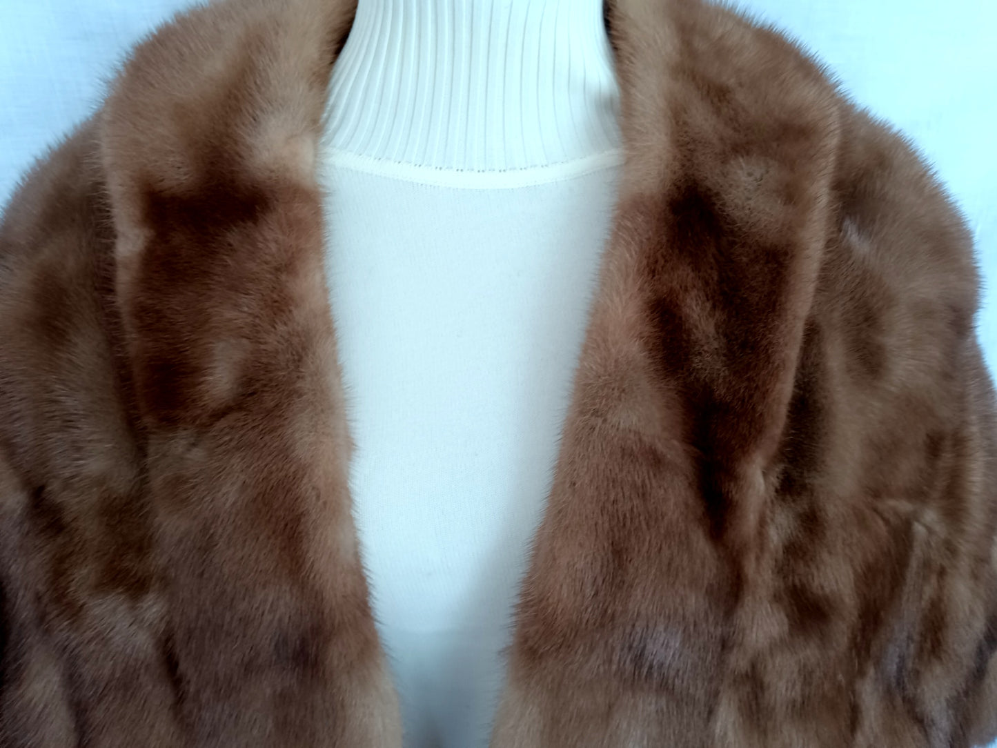 Vintage Honey Brown Real Mink Fur Cape Stole Open Front Shawl Collar Pockets Women Outerwear Wrap Wedding Bridal Bolero Size S
