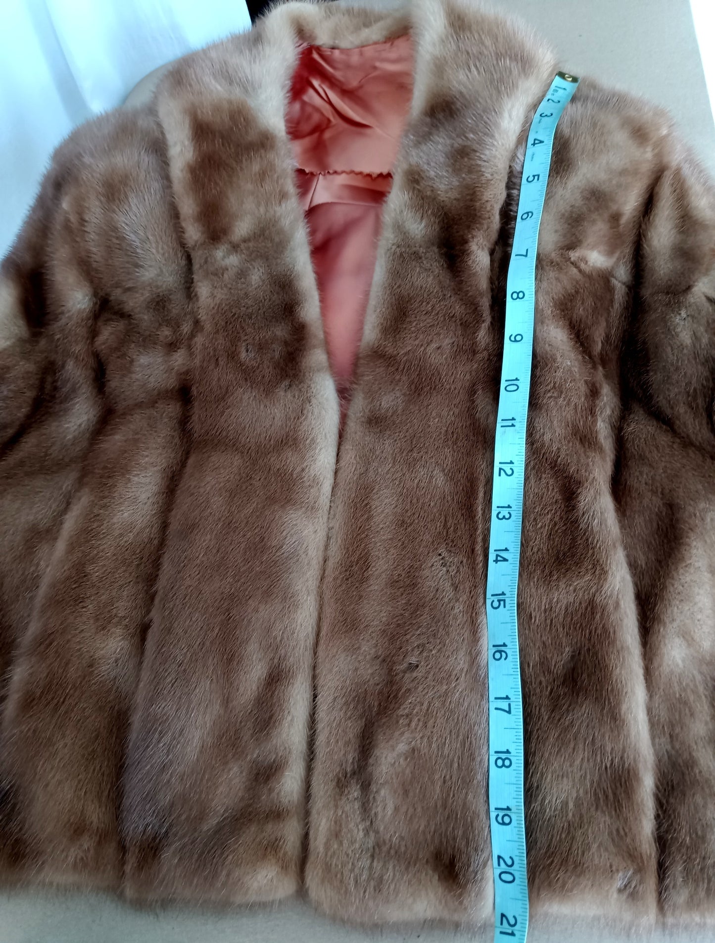 Vintage Honey Brown Real Mink Fur Cape Stole Open Front Shawl Collar Pockets Women Outerwear Wrap Wedding Bridal Bolero Size S