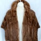 Vintage Honey Brown Real Mink Fur Cape Stole Open Front Shawl Collar Pockets Women Outerwear Wrap Wedding Bridal Bolero Size S