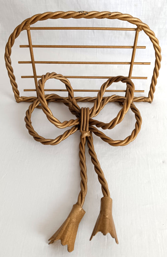 Vintage One Tier Twisted Rope Design Small Shelf Gold Tone Metal Bow Tassels Accents Hollywood Regency Style Wall Shelf Home Décor