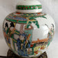 Vintage Chinese Porcelain Ginger Jar Table Lamp Famille Verte Style Copper Brass Cut Out Base 3 Way Harp Finial
