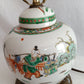 Vintage Chinese Porcelain Ginger Jar Table Lamp Famille Verte Style Copper Brass Cut Out Base 3 Way Harp Finial