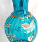 Vintage Fenton New Century XXI Collection Pitcher Hand Blown Turquoise Blue Glass Handle Heart Rim Gold Floral Accent Art Glass Signed-NOS
