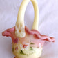 Vintage Fenton Burmese Satin Glass Mini Basket In Honor of QVCs 10th Anniversary Hand Painted Ruffled Art Glass Signed- B. Fluharty-NOS