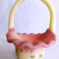 Vintage Fenton Burmese Satin Glass Mini Basket In Honor of QVCs 10th Anniversary Hand Painted Ruffled Art Glass Signed- B. Fluharty-NOS