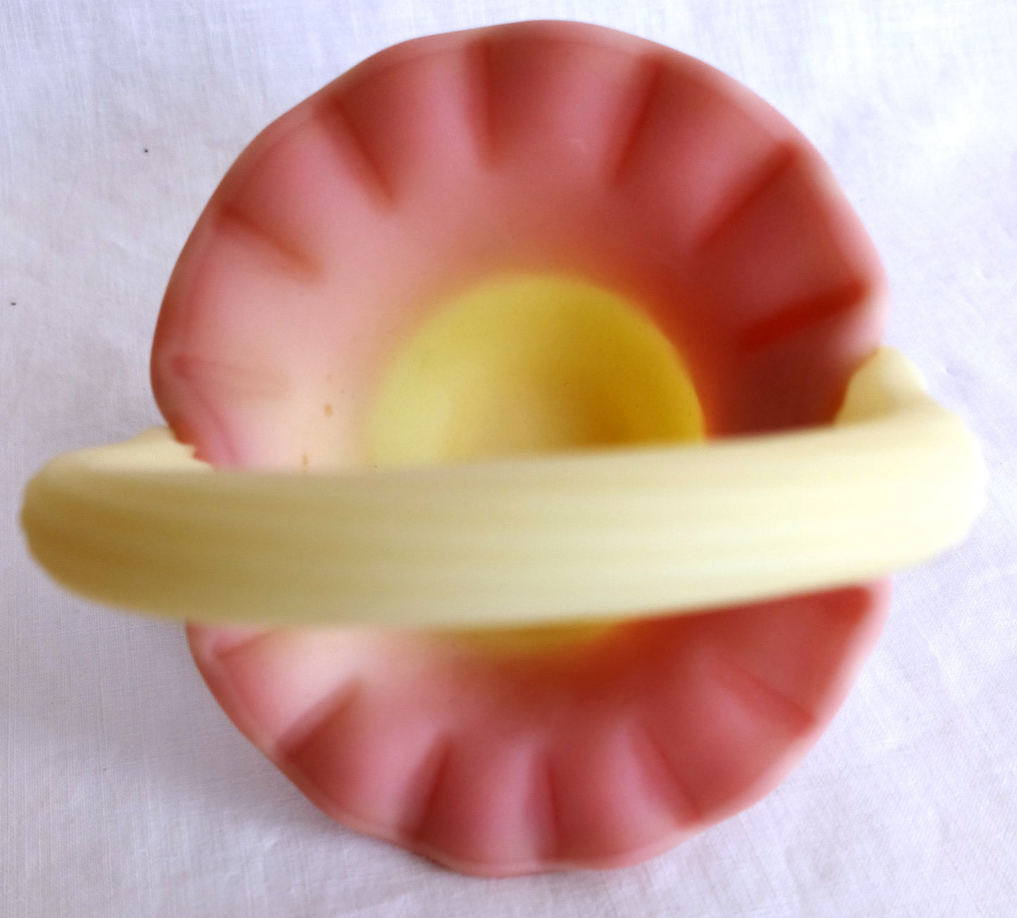 Vintage Fenton Burmese Satin Glass Mini Basket In Honor of QVCs 10th Anniversary Hand Painted Ruffled Art Glass Signed- B. Fluharty-NOS