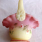 Vintage Fenton Burmese Satin Glass Mini Basket In Honor of QVCs 10th Anniversary Hand Painted Ruffled Art Glass Signed- B. Fluharty-NOS